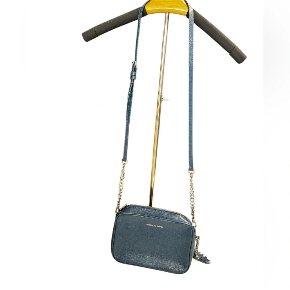 Michael kors Ginny teal pebbled leather camera bag crossbody silver hardware